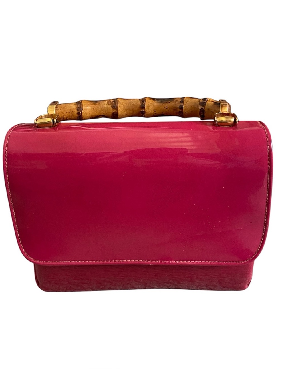 VTG faux patent leather bamboo handle satchel